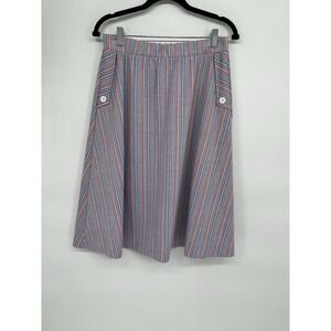Vintage Stockton Midi Length Red White Blue A line Skirt Elastic Waist Sz. 15/16